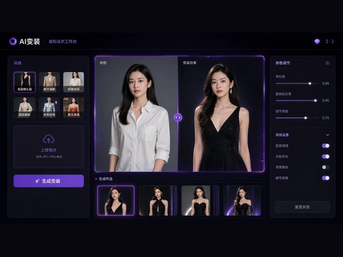 AI变装黑紫虚拟试衣工作台