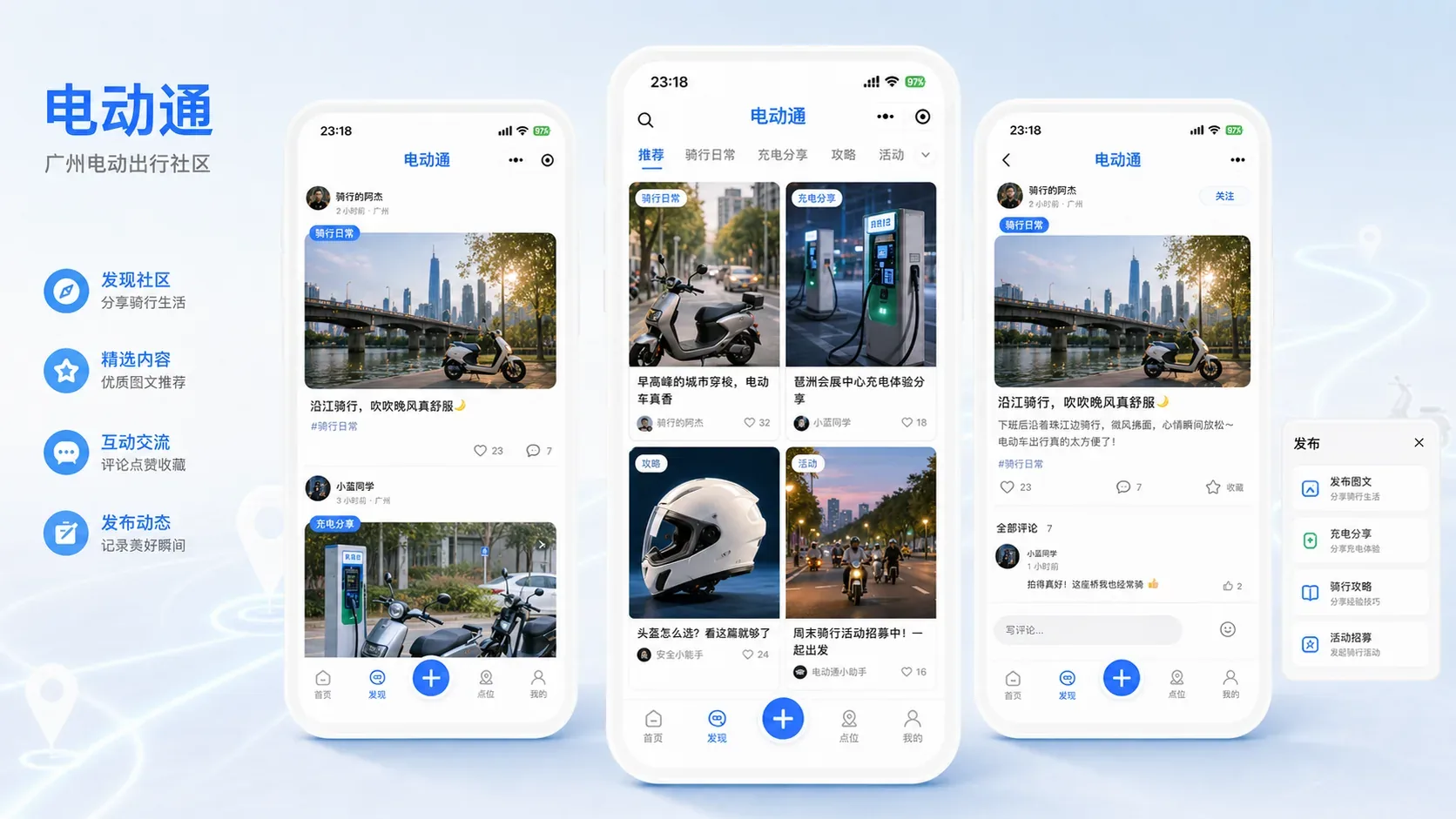 电动通发现社区内容流界面